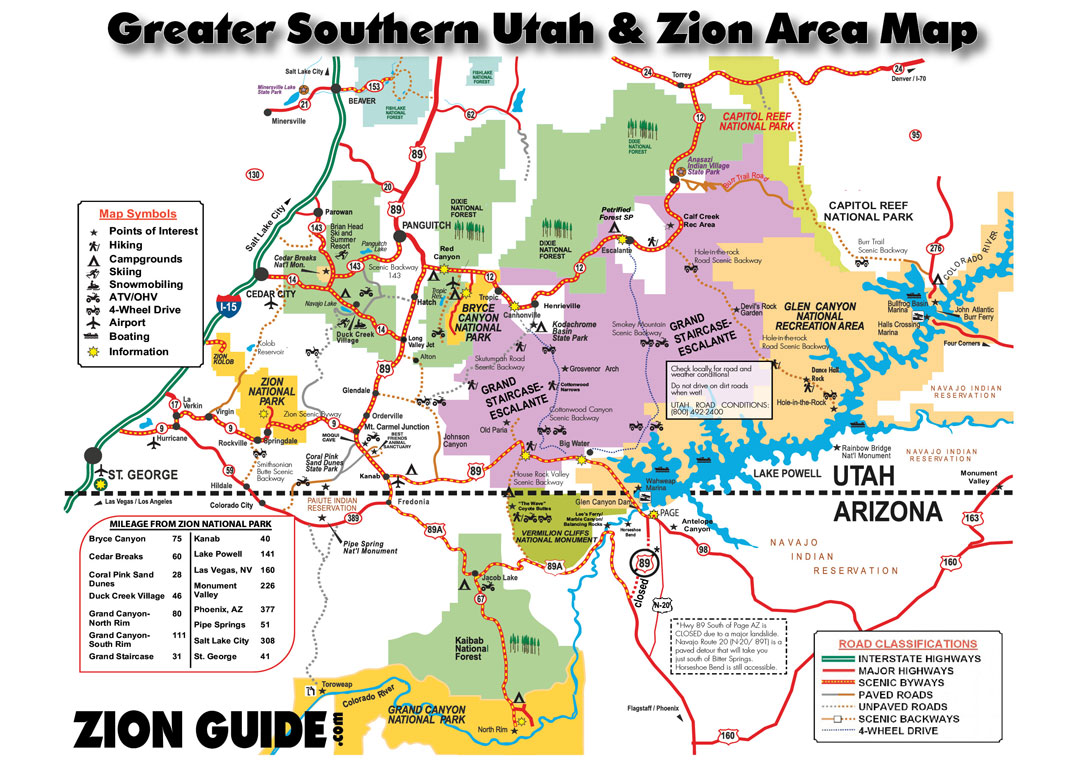 Map Of Utah National Parks Southern Utah & Zion Area Map | Utah State & National Parks Guide