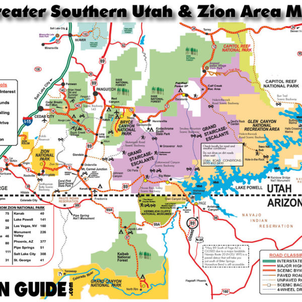 Southern Utah & Zion Area Map | Utah State & National Parks Guide