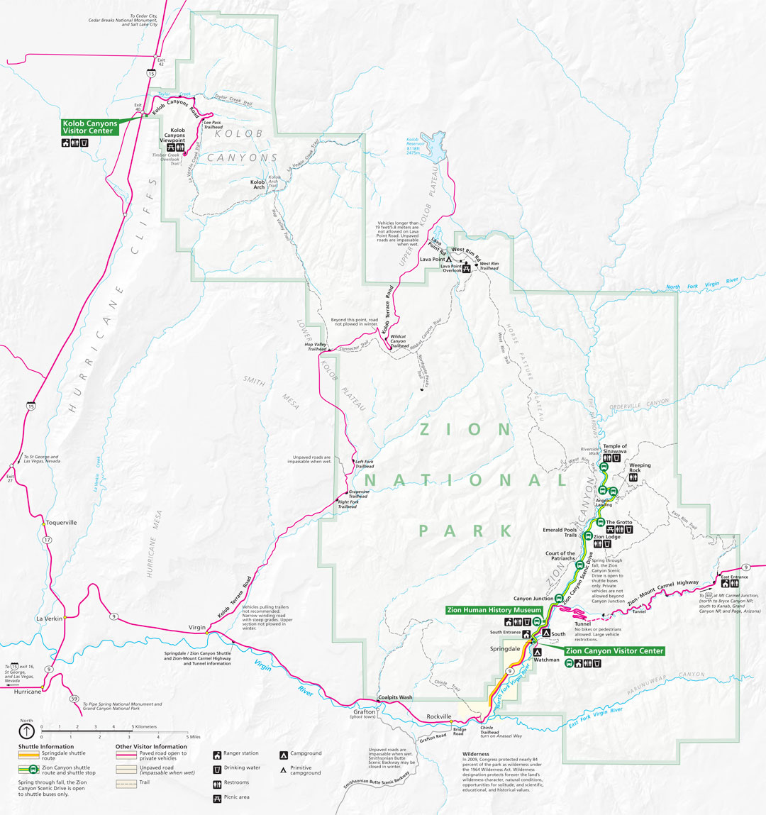 Zion National Park Map | Map of Zion National Park, Kolob Canyons & Zion Canyon
